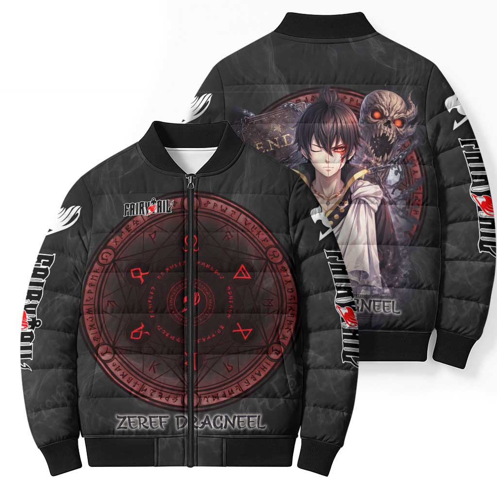 Zeref Dragneel Fairy Tail Bomber Puffer Jacket Dark Magic Circle Design with E.N.D Demon Aesthetic