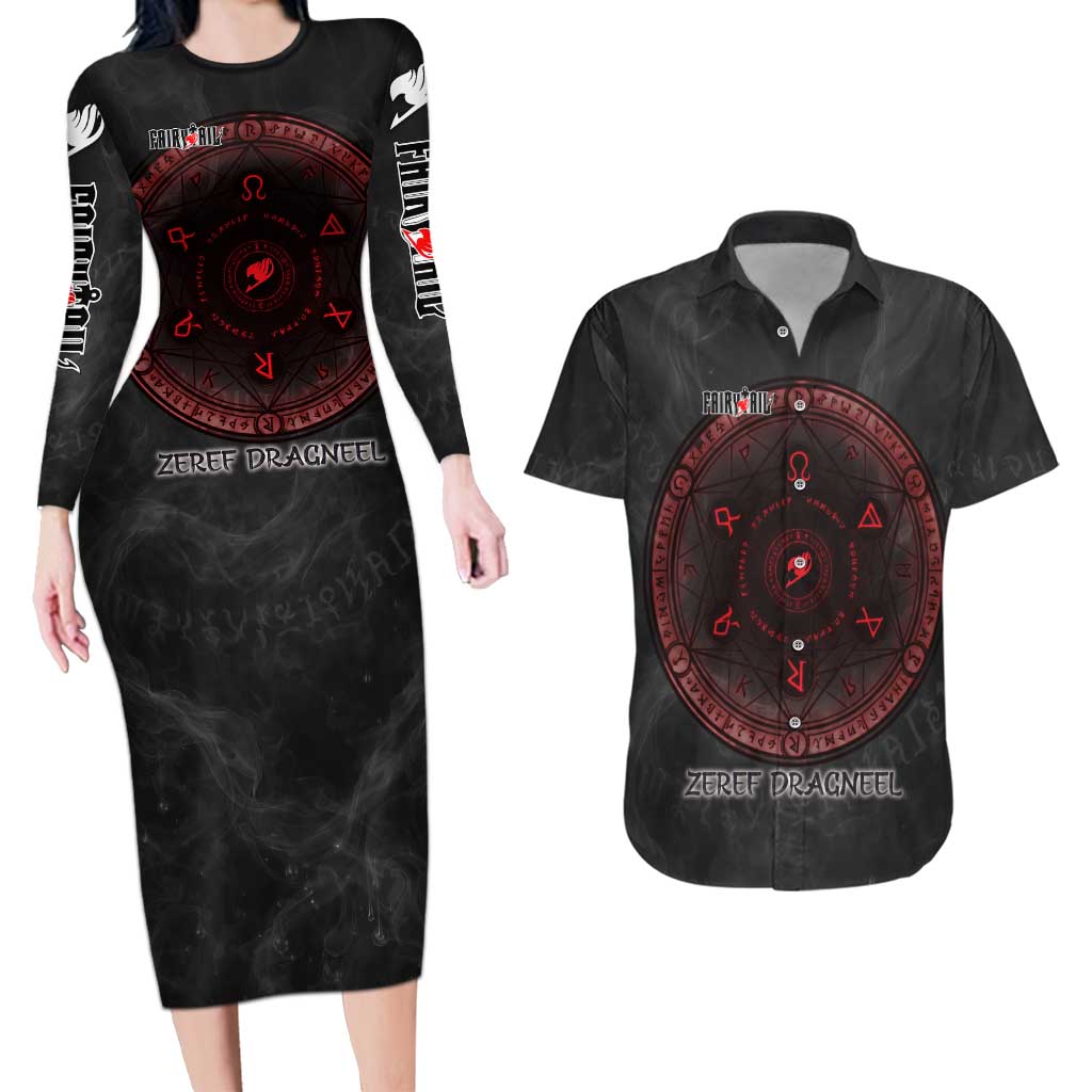Zeref Dragneel Fairy Tail Couples Matching Long Sleeve Bodycon Dress and Hawaiian Shirt Dark Magic Circle Design with E.N.D Demon Aesthetic