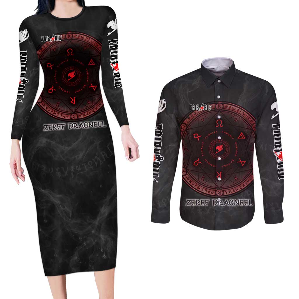 Zeref Dragneel Fairy Tail Couples Matching Long Sleeve Bodycon Dress and Long Sleeve Button Shirt Dark Magic Circle Design with E.N.D Demon Aesthetic