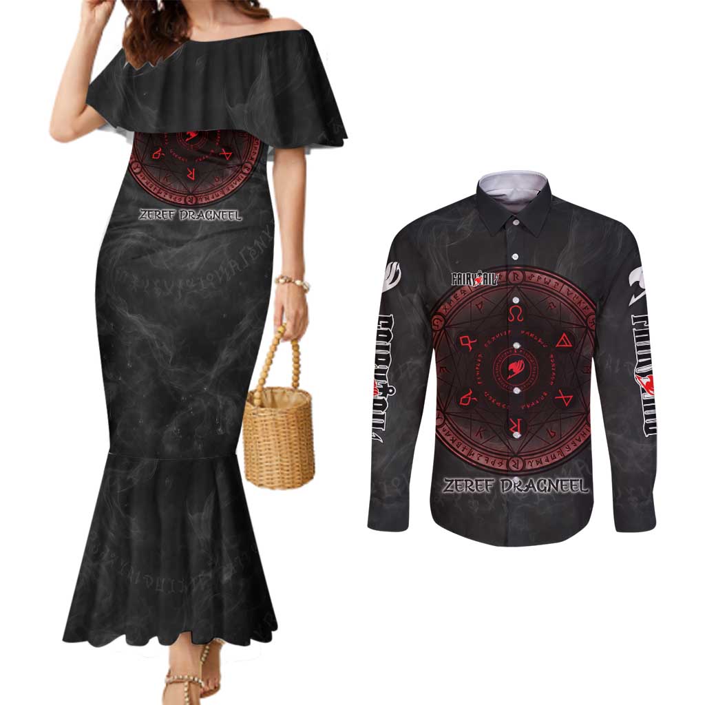 Zeref Dragneel Fairy Tail Couples Matching Mermaid Dress and Long Sleeve Button Shirt Dark Magic Circle Design with E.N.D Demon Aesthetic