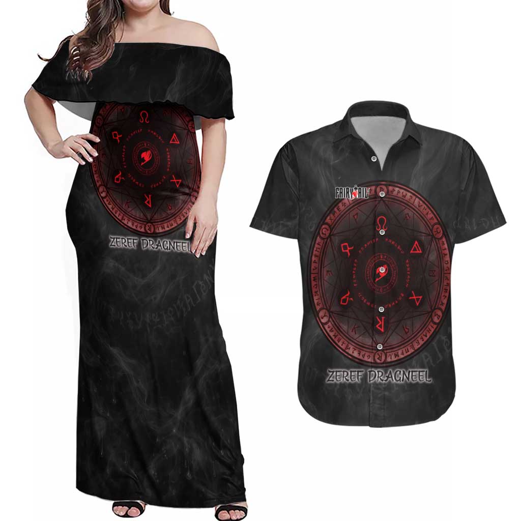 Zeref Dragneel Fairy Tail Couples Matching Off Shoulder Maxi Dress and Hawaiian Shirt Dark Magic Circle Design with E.N.D Demon Aesthetic
