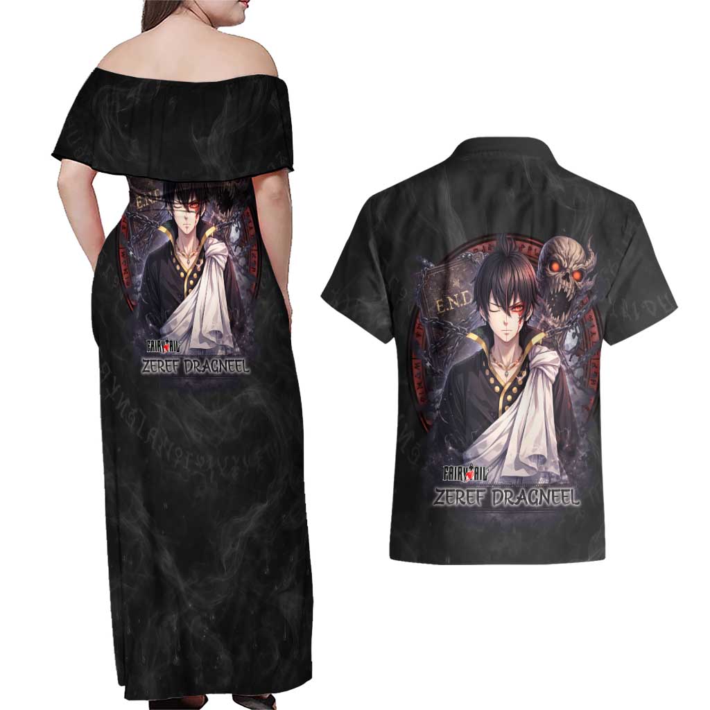 Zeref Dragneel Fairy Tail Couples Matching Off Shoulder Maxi Dress and Hawaiian Shirt Dark Magic Circle Design with E.N.D Demon Aesthetic