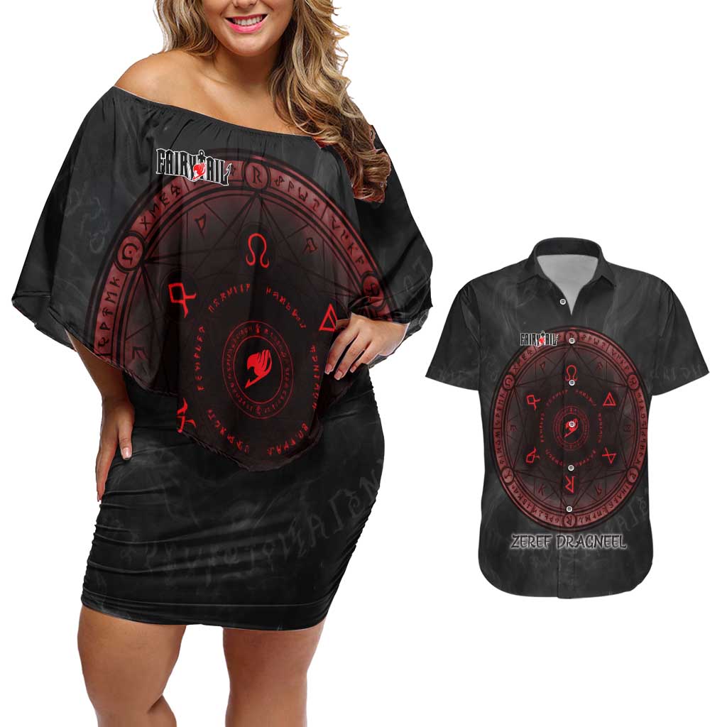 Zeref Dragneel Fairy Tail Couples Matching Off Shoulder Short Dress and Hawaiian Shirt Dark Magic Circle Design with E.N.D Demon Aesthetic