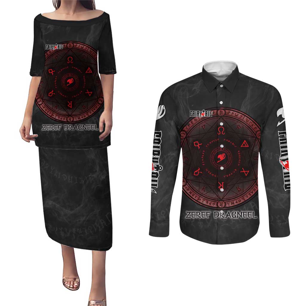 Zeref Dragneel Fairy Tail Couples Matching Puletasi and Long Sleeve Button Shirt Dark Magic Circle Design with E.N.D Demon Aesthetic