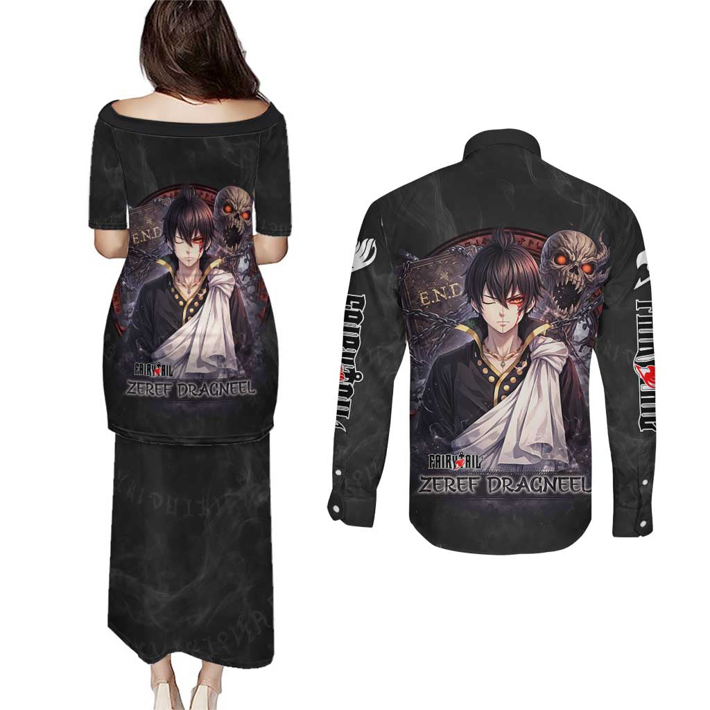 Zeref Dragneel Fairy Tail Couples Matching Puletasi and Long Sleeve Button Shirt Dark Magic Circle Design with E.N.D Demon Aesthetic