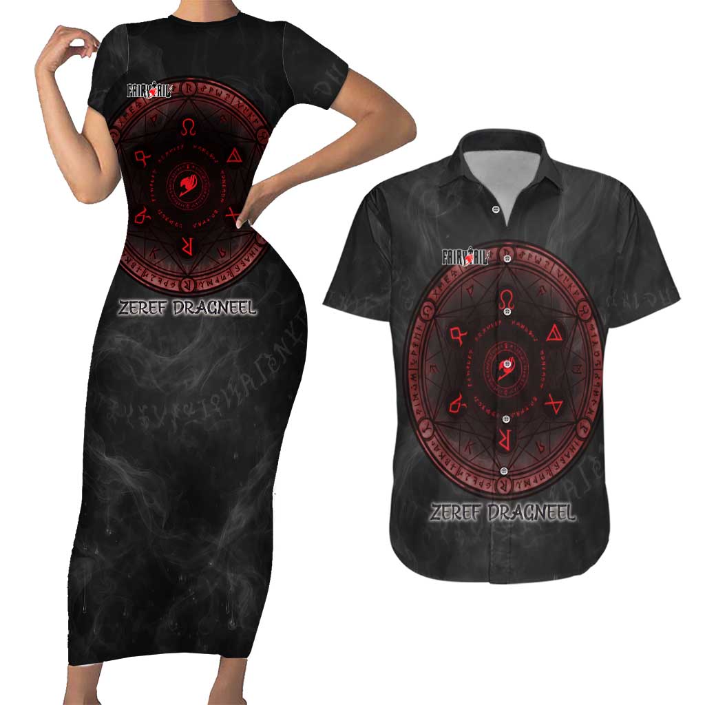 Zeref Dragneel Fairy Tail Couples Matching Short Sleeve Bodycon Dress and Hawaiian Shirt Dark Magic Circle Design with E.N.D Demon Aesthetic