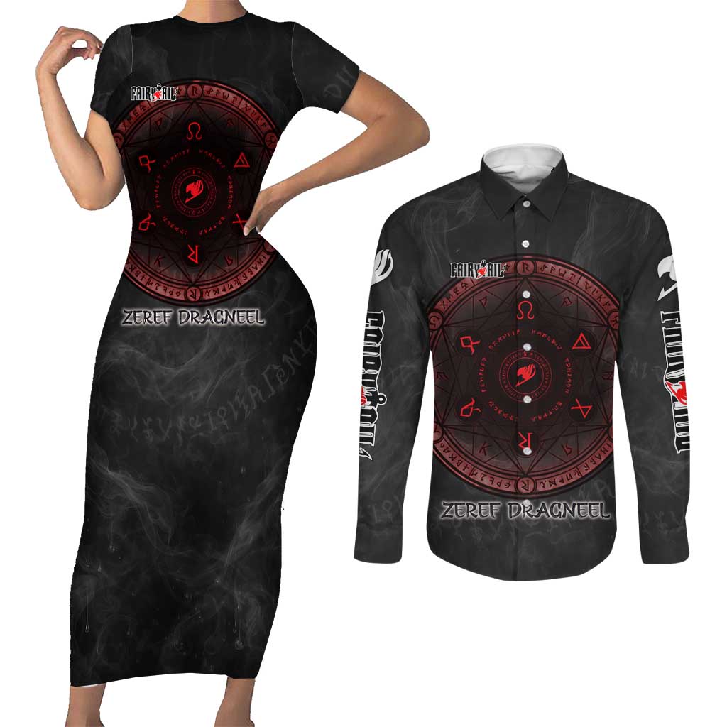 Zeref Dragneel Fairy Tail Couples Matching Short Sleeve Bodycon Dress and Long Sleeve Button Shirt Dark Magic Circle Design with E.N.D Demon Aesthetic