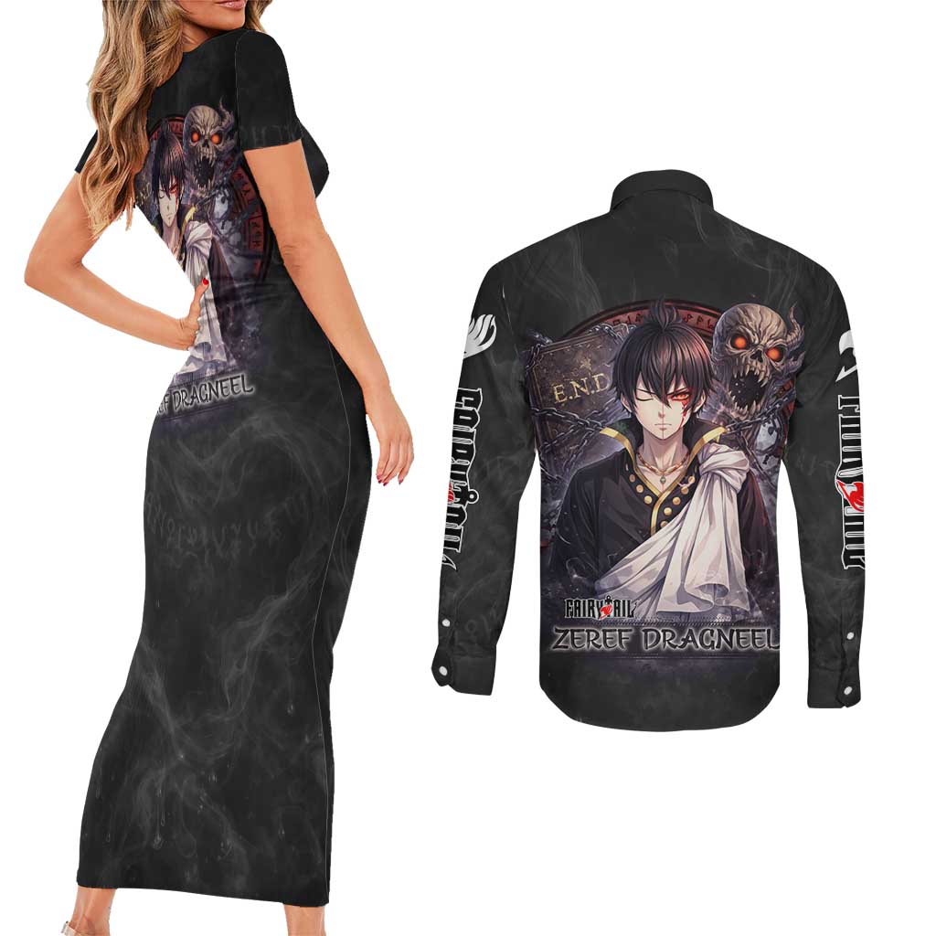 Zeref Dragneel Fairy Tail Couples Matching Short Sleeve Bodycon Dress and Long Sleeve Button Shirt Dark Magic Circle Design with E.N.D Demon Aesthetic