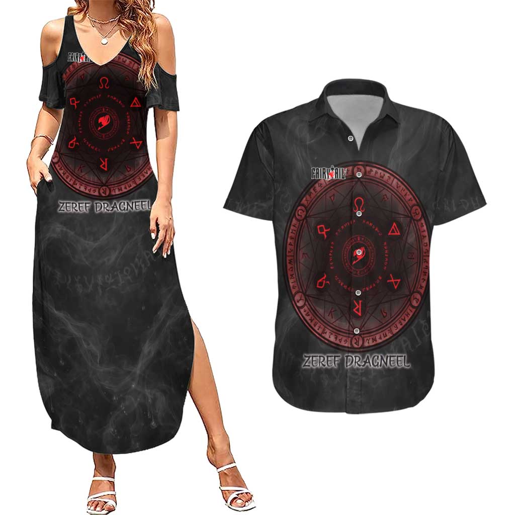 Zeref Dragneel Fairy Tail Couples Matching Summer Maxi Dress and Hawaiian Shirt Dark Magic Circle Design with E.N.D Demon Aesthetic