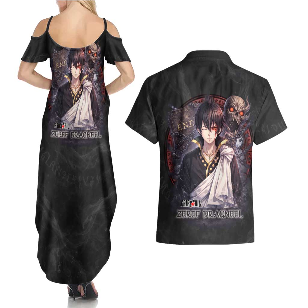 Zeref Dragneel Fairy Tail Couples Matching Summer Maxi Dress and Hawaiian Shirt Dark Magic Circle Design with E.N.D Demon Aesthetic