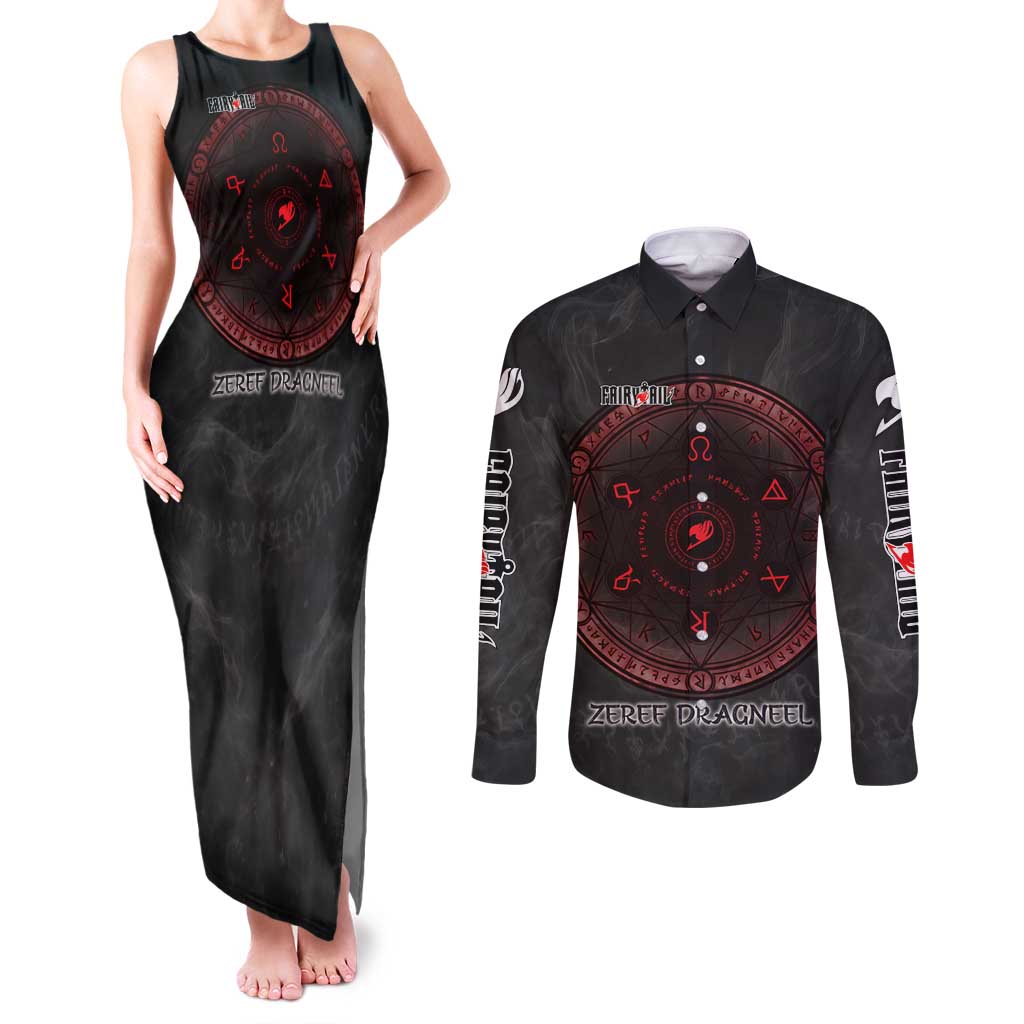 Zeref Dragneel Fairy Tail Couples Matching Tank Maxi Dress and Long Sleeve Button Shirt Dark Magic Circle Design with E.N.D Demon Aesthetic