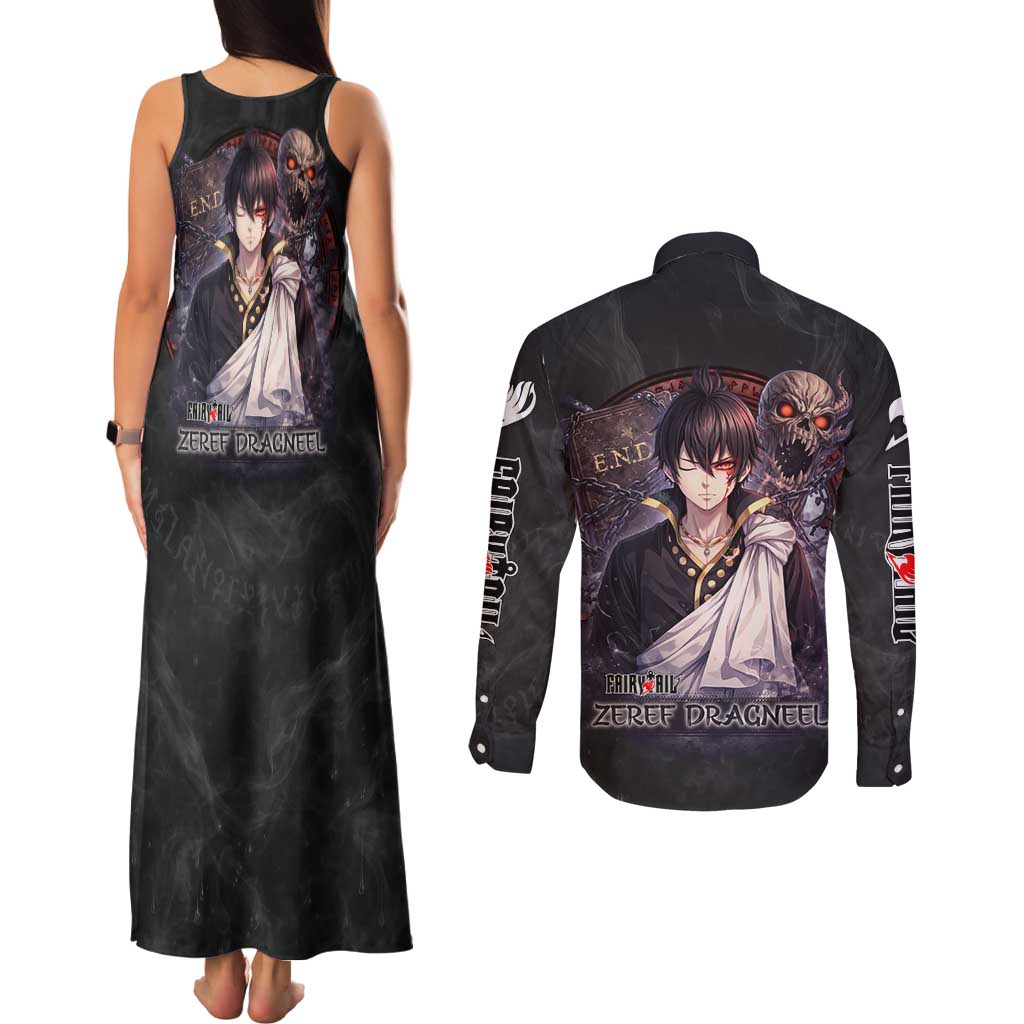 Zeref Dragneel Fairy Tail Couples Matching Tank Maxi Dress and Long Sleeve Button Shirt Dark Magic Circle Design with E.N.D Demon Aesthetic