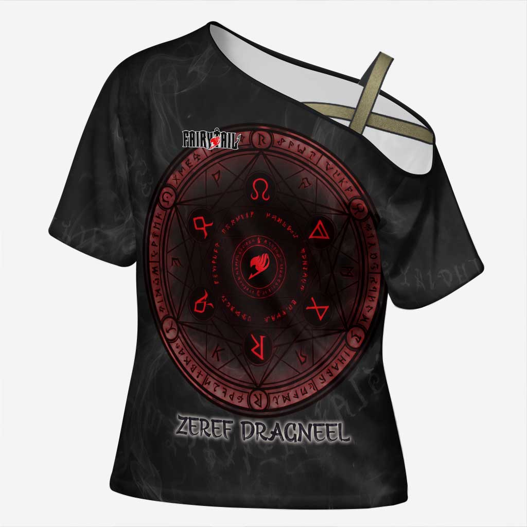 Zeref Dragneel Fairy Tail Cross Shoulder Shirt Dark Magic Circle Design with E.N.D Demon Aesthetic
