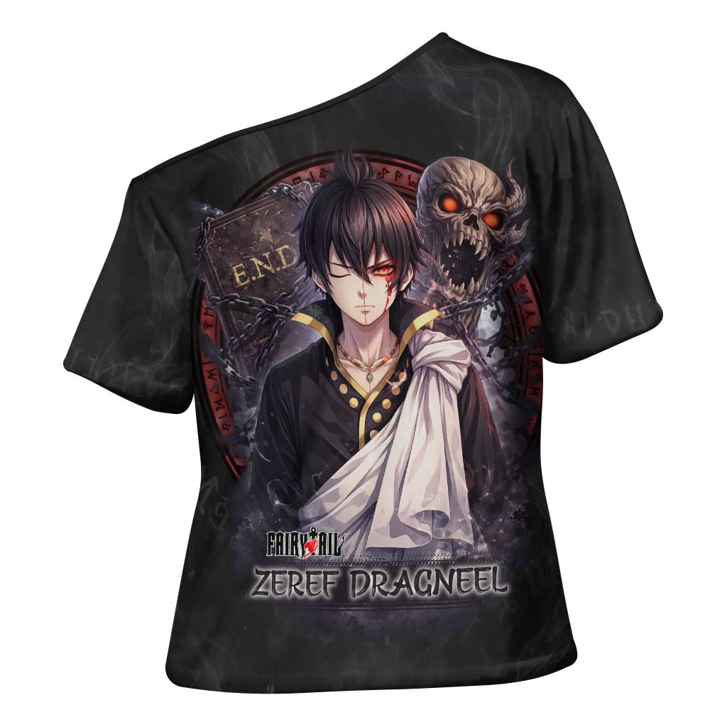 Zeref Dragneel Fairy Tail Cross Shoulder Shirt Dark Magic Circle Design with E.N.D Demon Aesthetic