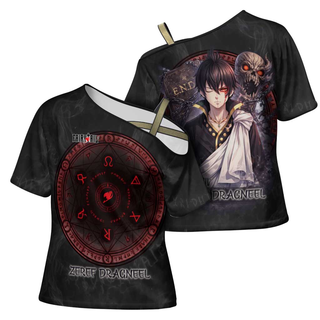 Zeref Dragneel Fairy Tail Cross Shoulder Shirt Dark Magic Circle Design with E.N.D Demon Aesthetic