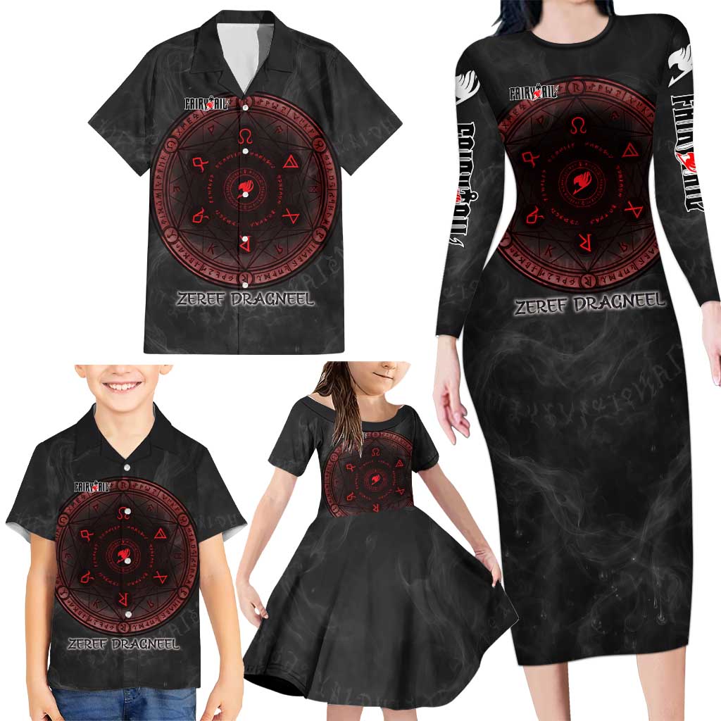Zeref Dragneel Fairy Tail Family Matching Long Sleeve Bodycon Dress and Hawaiian Shirt Dark Magic Circle Design with E.N.D Demon Aesthetic
