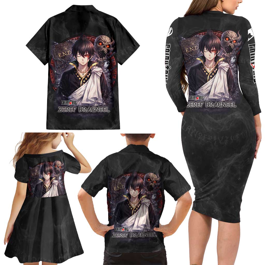 Zeref Dragneel Fairy Tail Family Matching Long Sleeve Bodycon Dress and Hawaiian Shirt Dark Magic Circle Design with E.N.D Demon Aesthetic
