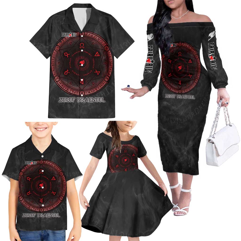 Zeref Dragneel Fairy Tail Family Matching Off The Shoulder Long Sleeve Dress and Hawaiian Shirt Dark Magic Circle Design with E.N.D Demon Aesthetic
