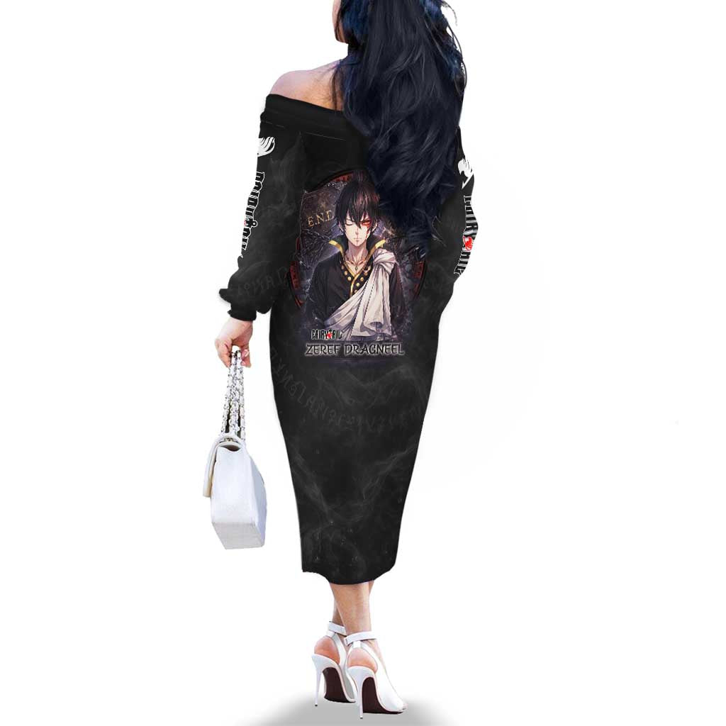 Zeref Dragneel Fairy Tail Family Matching Off The Shoulder Long Sleeve Dress and Hawaiian Shirt Dark Magic Circle Design with E.N.D Demon Aesthetic