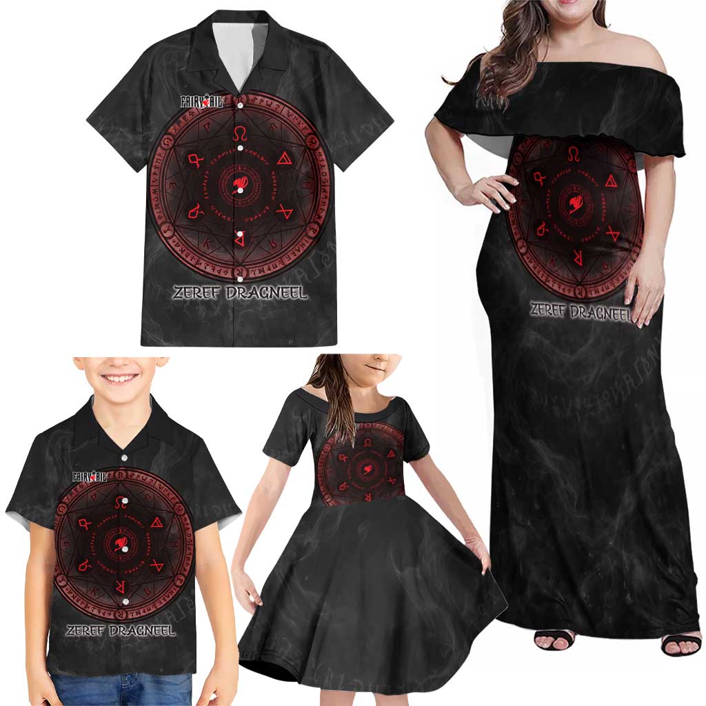 Zeref Dragneel Fairy Tail Family Matching Off Shoulder Maxi Dress and Hawaiian Shirt Dark Magic Circle Design with E.N.D Demon Aesthetic