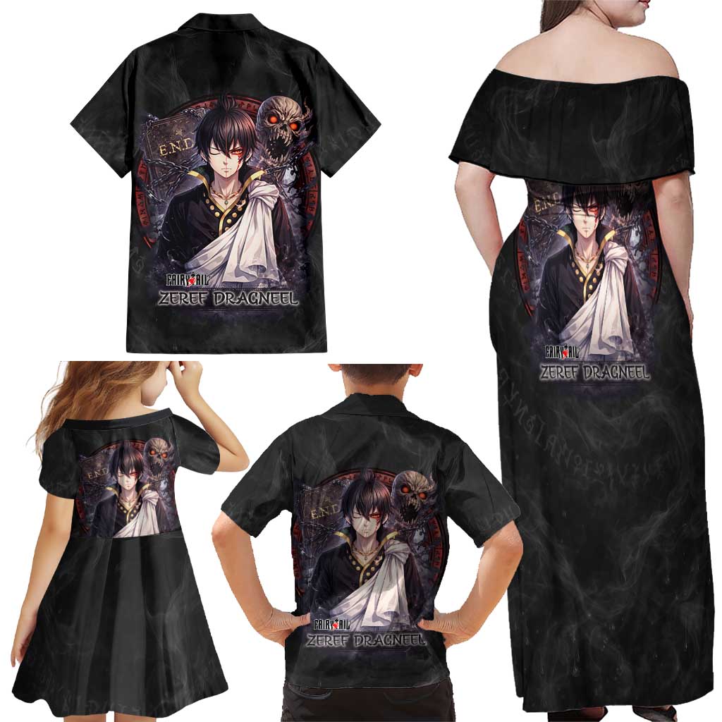 Zeref Dragneel Fairy Tail Family Matching Off Shoulder Maxi Dress and Hawaiian Shirt Dark Magic Circle Design with E.N.D Demon Aesthetic