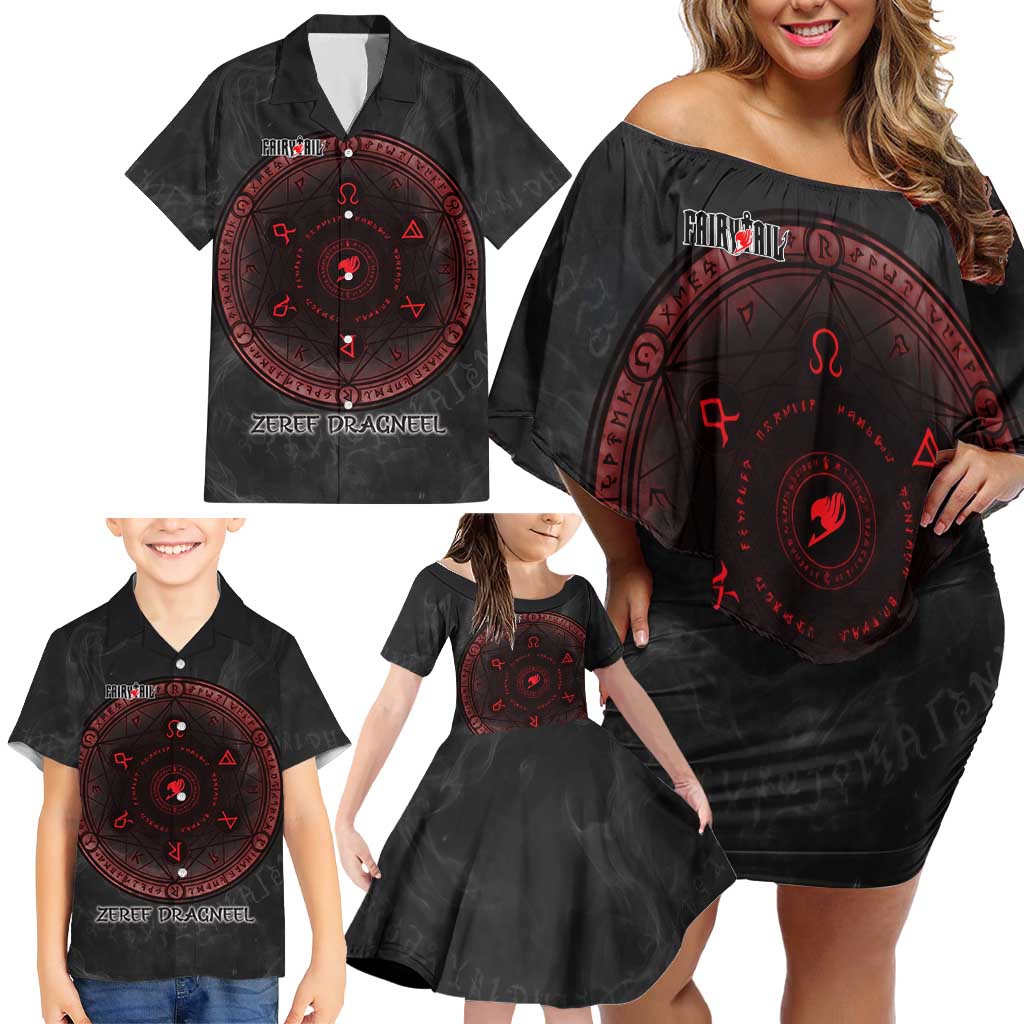 Zeref Dragneel Fairy Tail Family Matching Off Shoulder Short Dress and Hawaiian Shirt Dark Magic Circle Design with E.N.D Demon Aesthetic