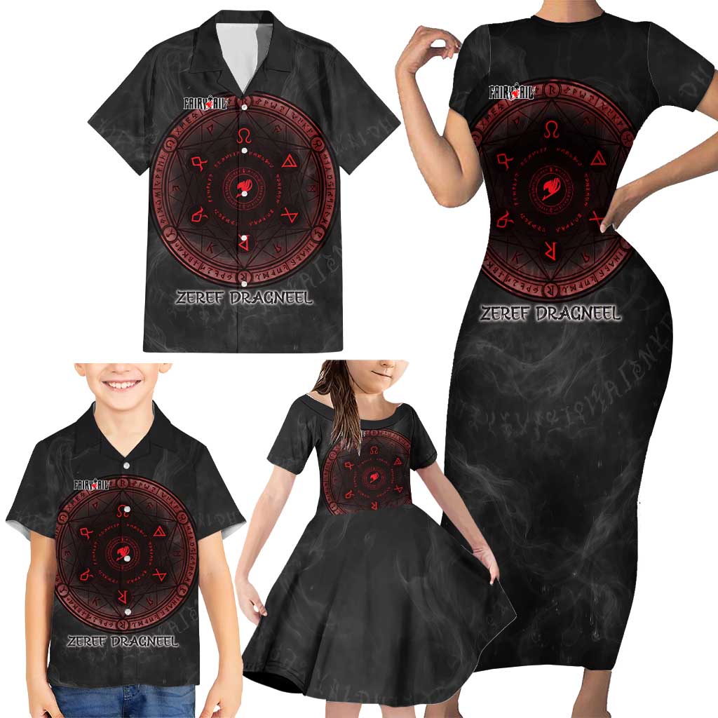 Zeref Dragneel Fairy Tail Family Matching Short Sleeve Bodycon Dress and Hawaiian Shirt Dark Magic Circle Design with E.N.D Demon Aesthetic