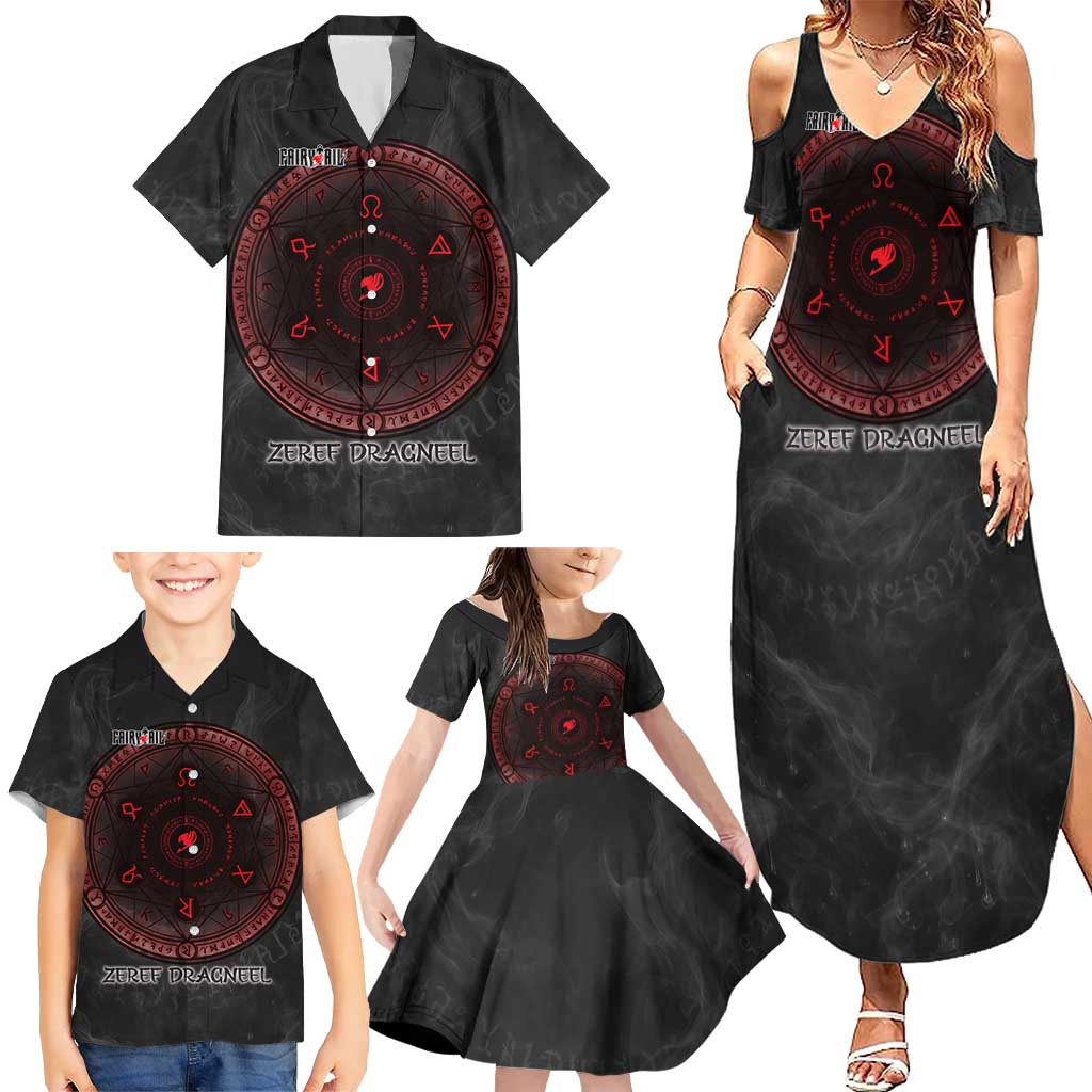 Zeref Dragneel Fairy Tail Family Matching Summer Maxi Dress and Hawaiian Shirt Dark Magic Circle Design with E.N.D Demon Aesthetic