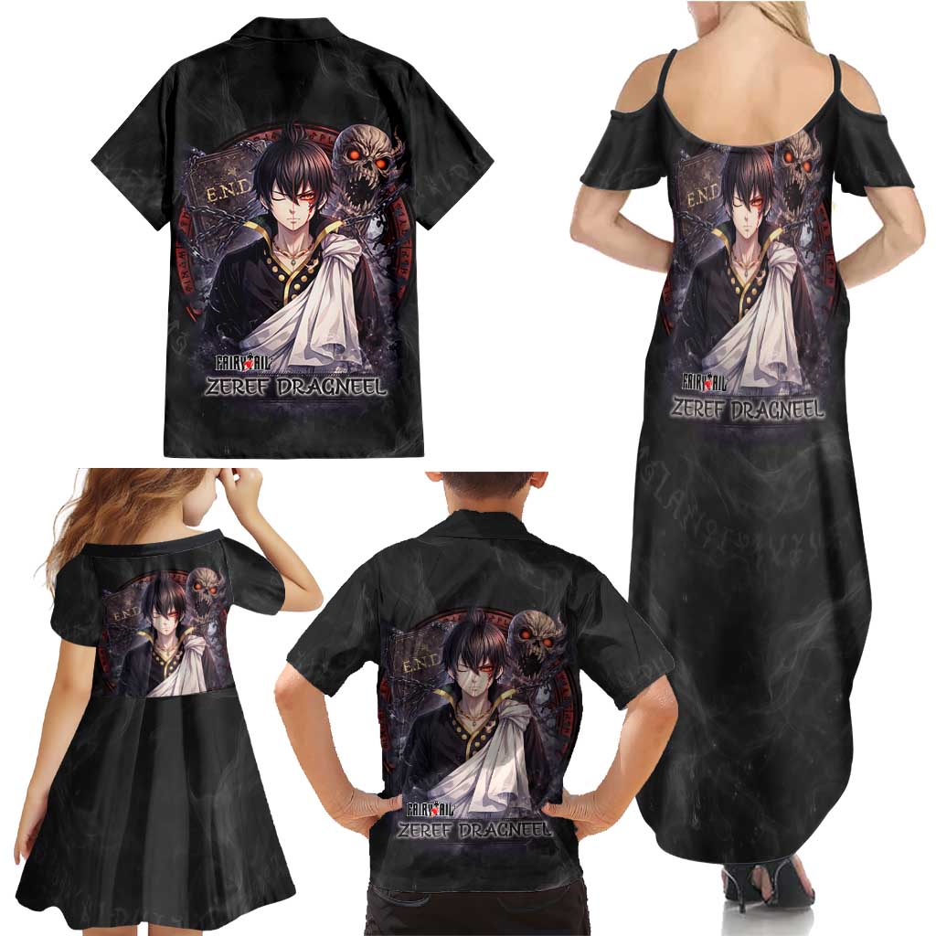 Zeref Dragneel Fairy Tail Family Matching Summer Maxi Dress and Hawaiian Shirt Dark Magic Circle Design with E.N.D Demon Aesthetic