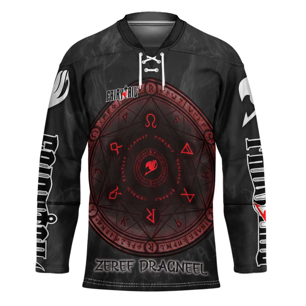 Zeref Dragneel Fairy Tail Hockey Jersey Dark Magic Circle Design with E.N.D Demon Aesthetic