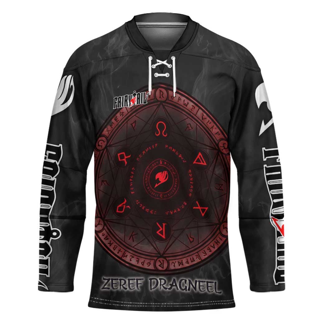 Zeref Dragneel Fairy Tail Hockey Jersey Dark Magic Circle Design with E.N.D Demon Aesthetic