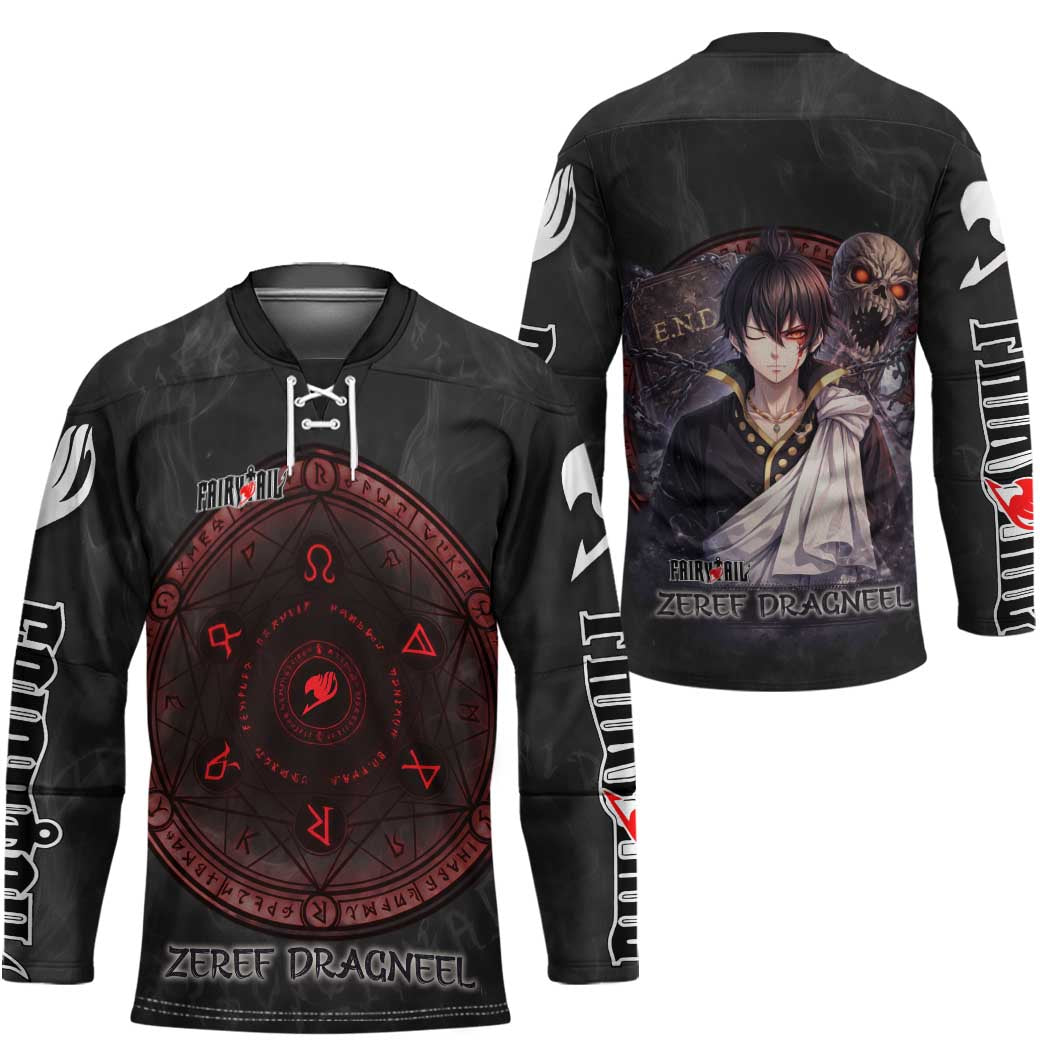 Zeref Dragneel Fairy Tail Hockey Jersey Dark Magic Circle Design with E.N.D Demon Aesthetic