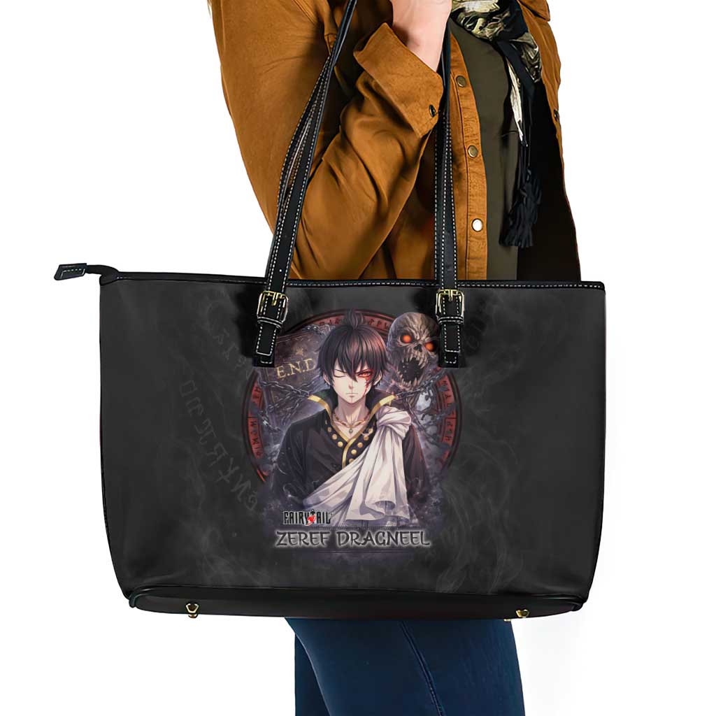 Zeref Dragneel Fairy Tail Leather Tote Bag Dark Magic Circle Design with E.N.D Demon Aesthetic