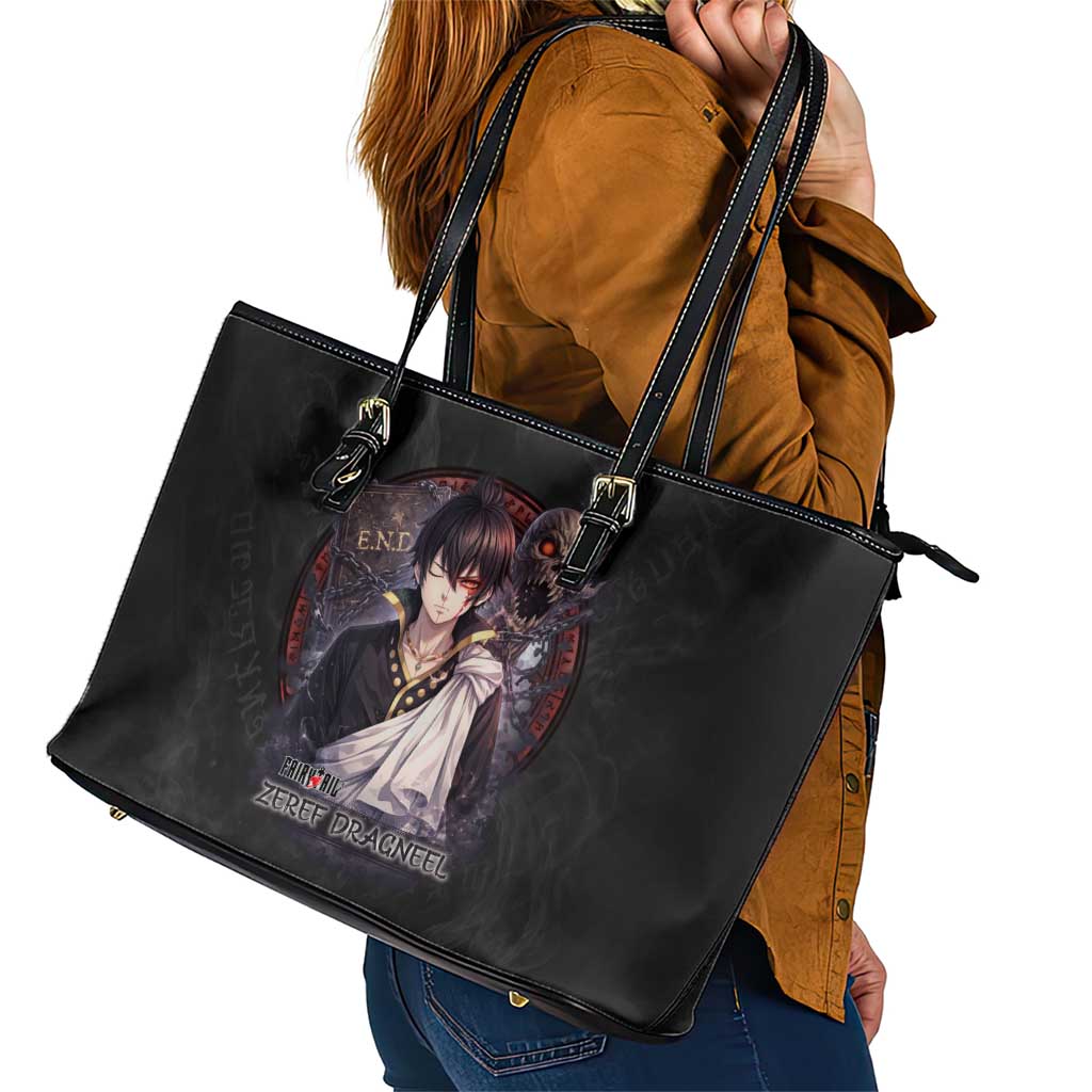 Zeref Dragneel Fairy Tail Leather Tote Bag Dark Magic Circle Design with E.N.D Demon Aesthetic