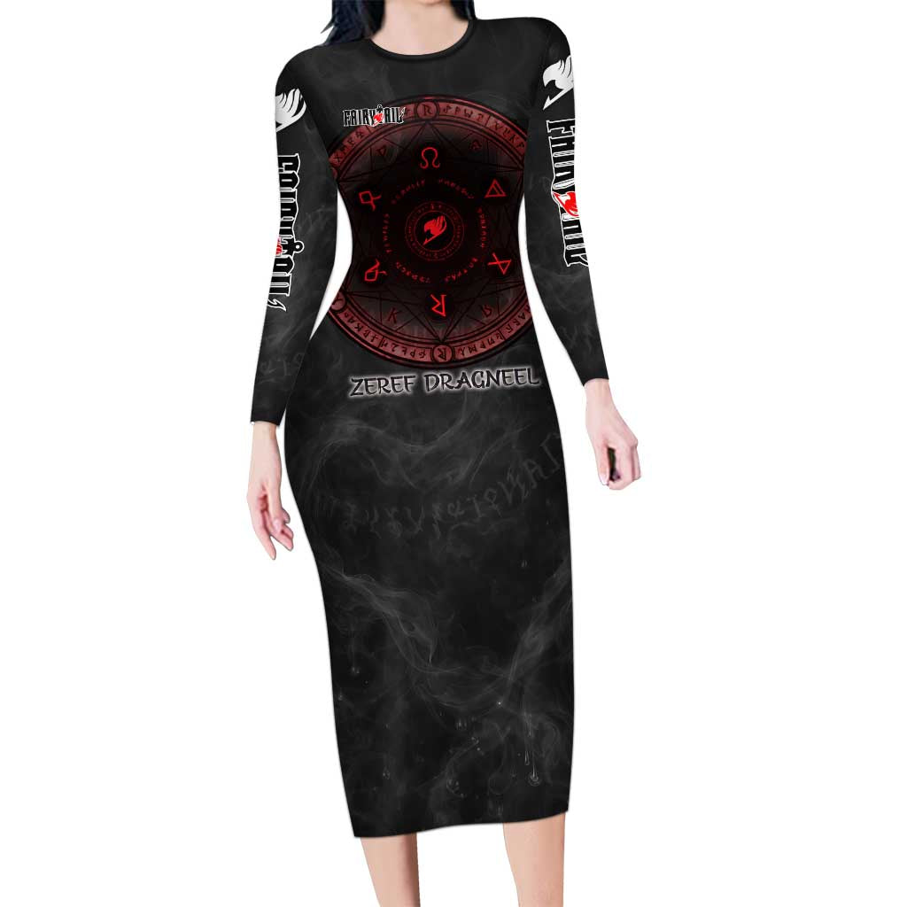 Zeref Dragneel Fairy Tail Long Sleeve Bodycon Dress Dark Magic Circle Design with E.N.D Demon Aesthetic