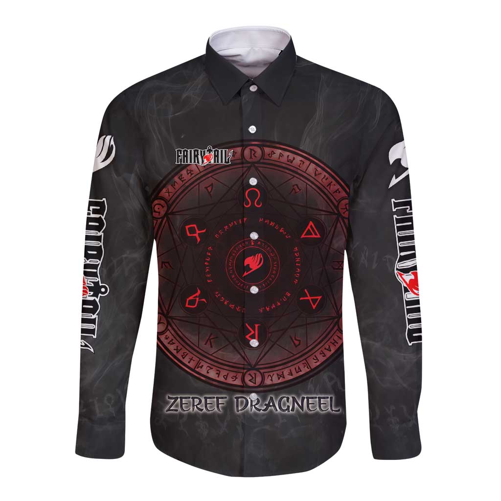 Zeref Dragneel Fairy Tail Long Sleeve Button Shirt Dark Magic Circle Design with E.N.D Demon Aesthetic