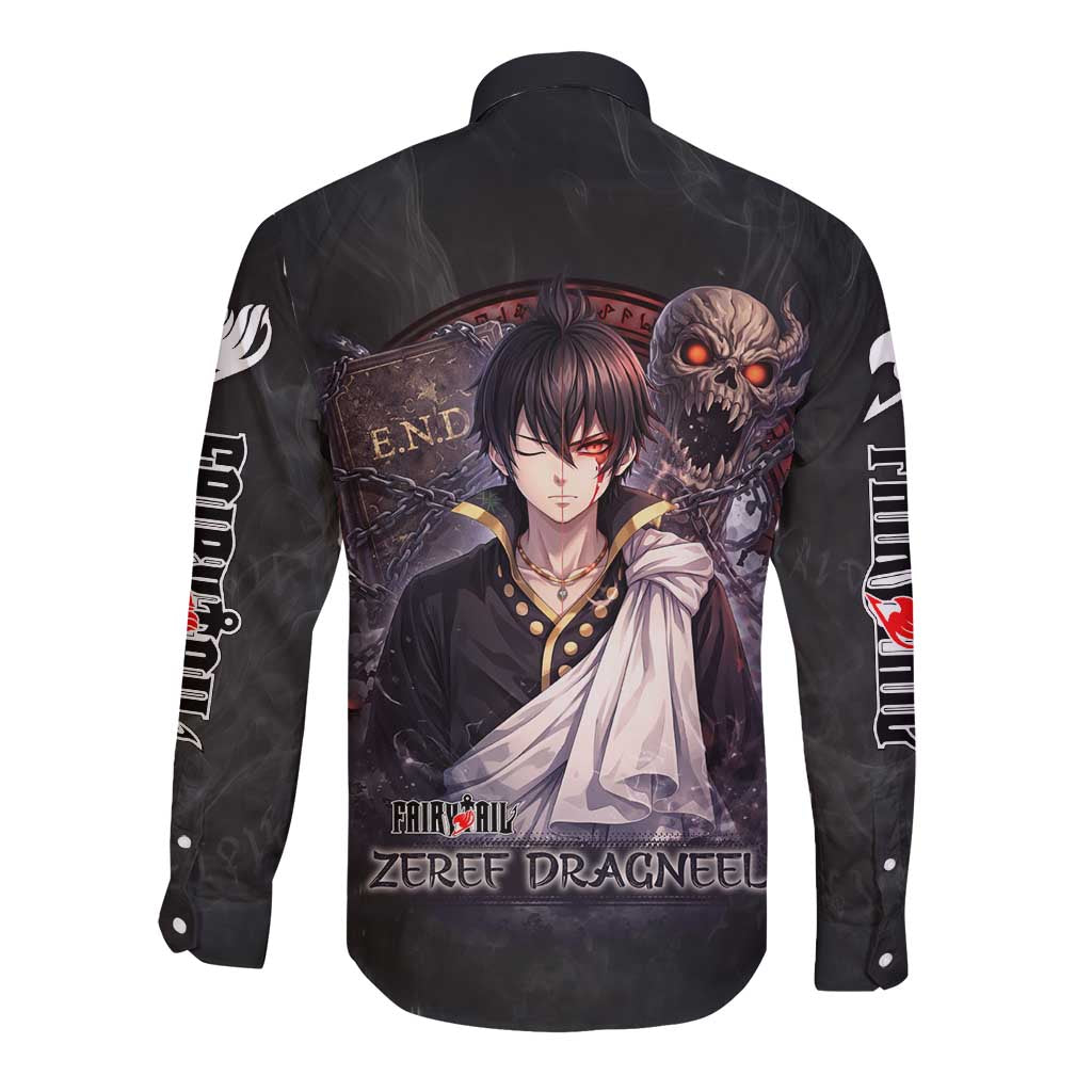 Zeref Dragneel Fairy Tail Long Sleeve Button Shirt Dark Magic Circle Design with E.N.D Demon Aesthetic