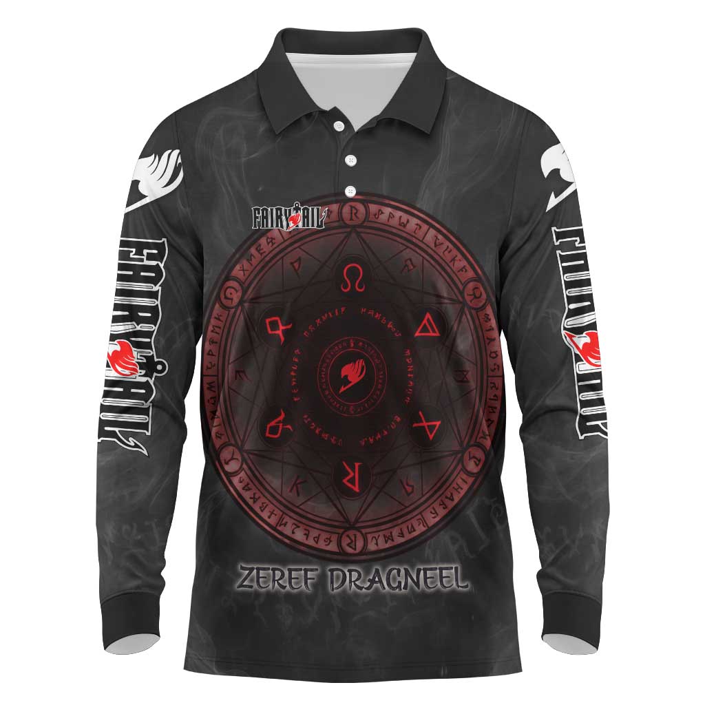 Zeref Dragneel Fairy Tail Long Sleeve Polo Shirt Dark Magic Circle Design with E.N.D Demon Aesthetic