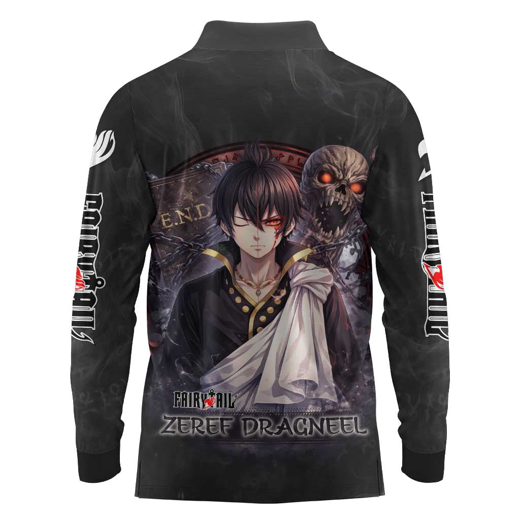 Zeref Dragneel Fairy Tail Long Sleeve Polo Shirt Dark Magic Circle Design with E.N.D Demon Aesthetic