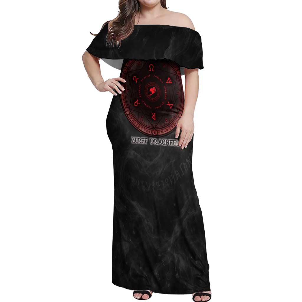 Zeref Dragneel Fairy Tail Off Shoulder Maxi Dress Dark Magic Circle Design with E.N.D Demon Aesthetic