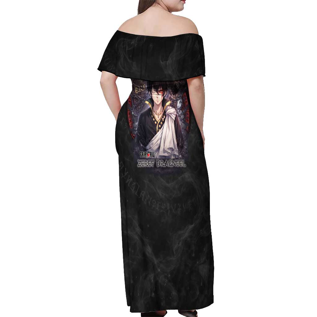 Zeref Dragneel Fairy Tail Off Shoulder Maxi Dress Dark Magic Circle Design with E.N.D Demon Aesthetic