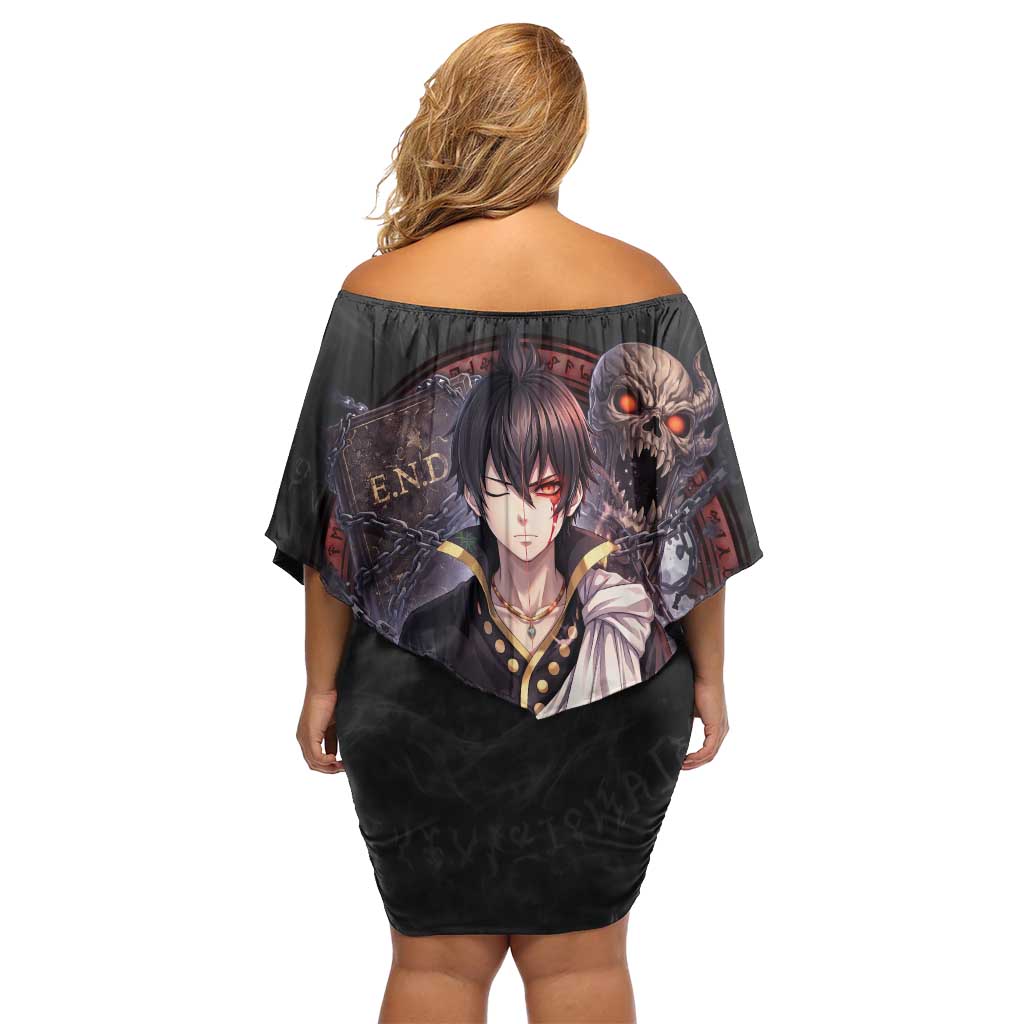 Zeref Dragneel Fairy Tail Off Shoulder Short Dress Dark Magic Circle Design with E.N.D Demon Aesthetic