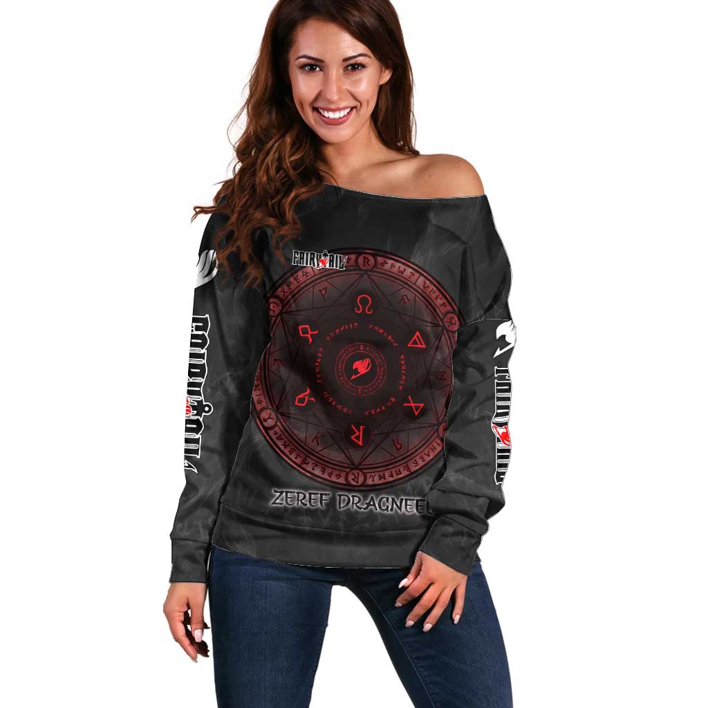 Zeref Dragneel Fairy Tail Off Shoulder Sweater Dark Magic Circle Design with E.N.D Demon Aesthetic