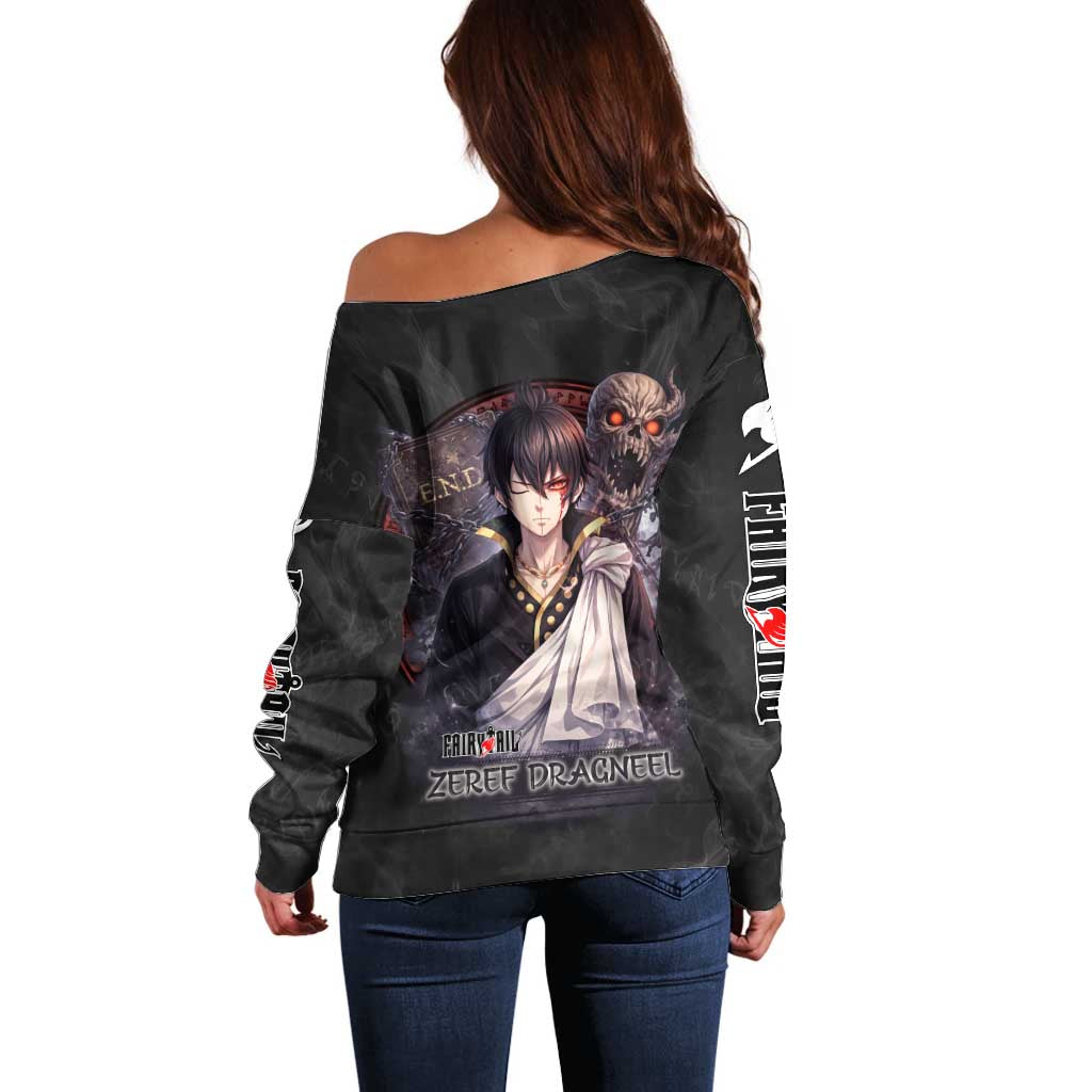 Zeref Dragneel Fairy Tail Off Shoulder Sweater Dark Magic Circle Design with E.N.D Demon Aesthetic