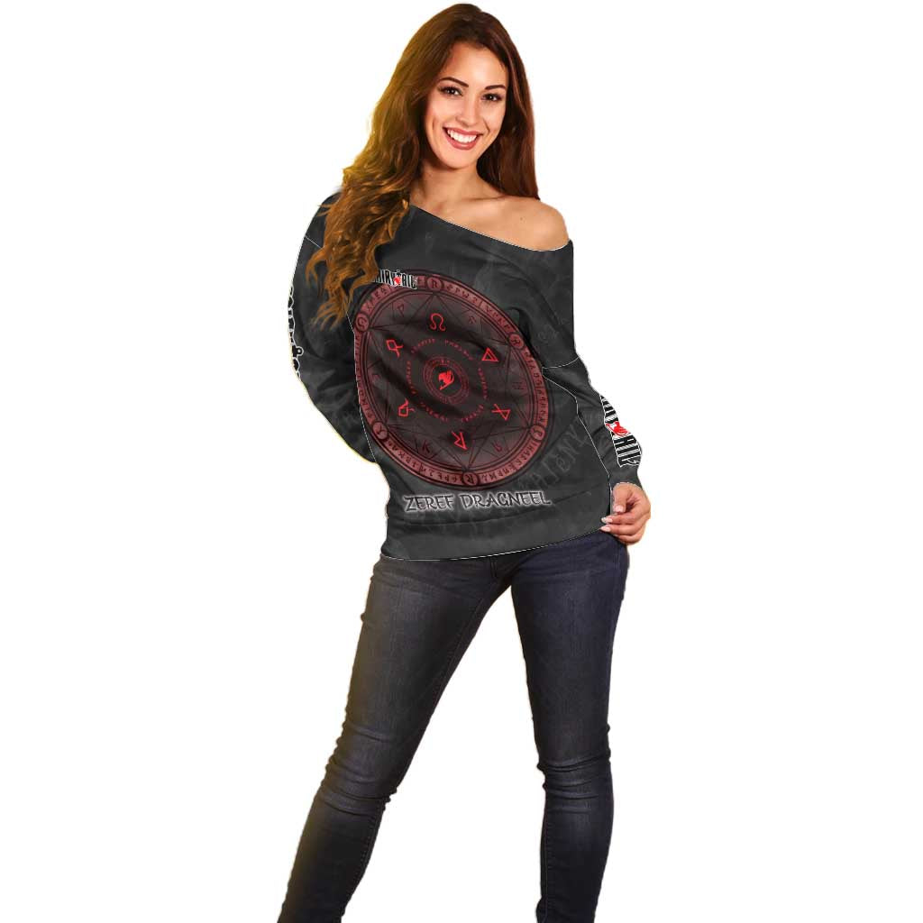 Zeref Dragneel Fairy Tail Off Shoulder Sweater Dark Magic Circle Design with E.N.D Demon Aesthetic
