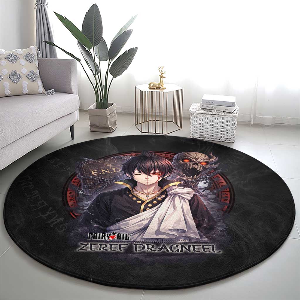 Zeref Dragneel Fairy Tail Round Carpet Dark Magic Circle Design with E.N.D Demon Aesthetic