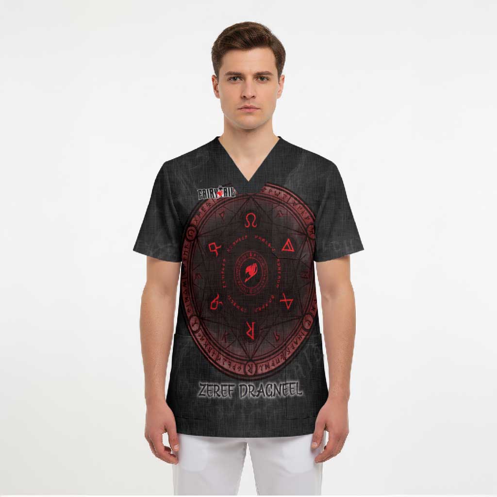 Zeref Dragneel Fairy Tail Scrub Top Dark Magic Circle Design with E.N.D Demon Aesthetic