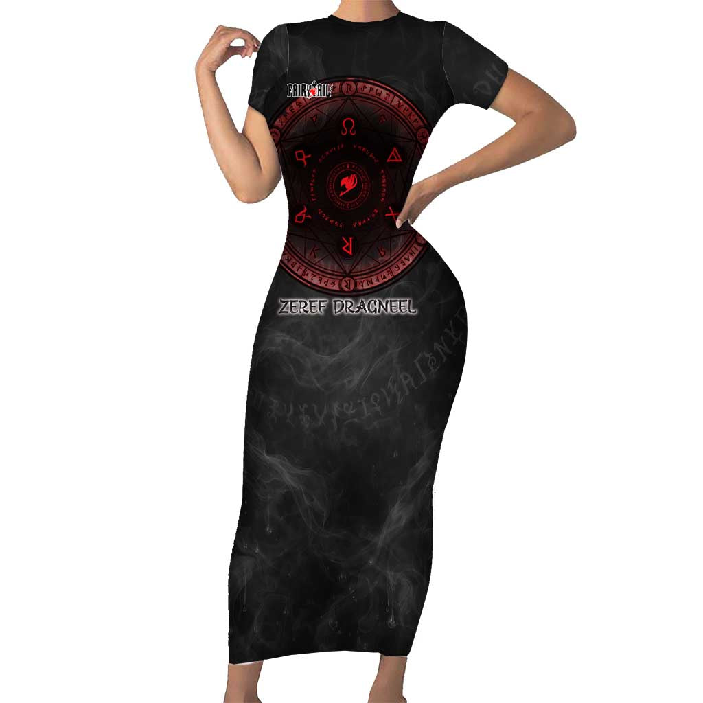 Zeref Dragneel Fairy Tail Short Sleeve Bodycon Dress Dark Magic Circle Design with E.N.D Demon Aesthetic