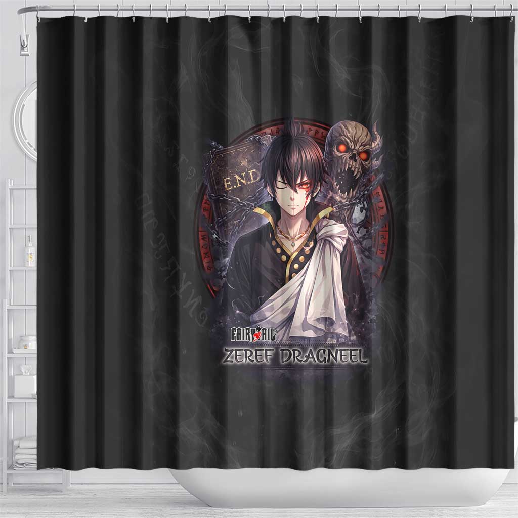 Zeref Dragneel Fairy Tail Shower Curtain Dark Magic Circle Design with E.N.D Demon Aesthetic