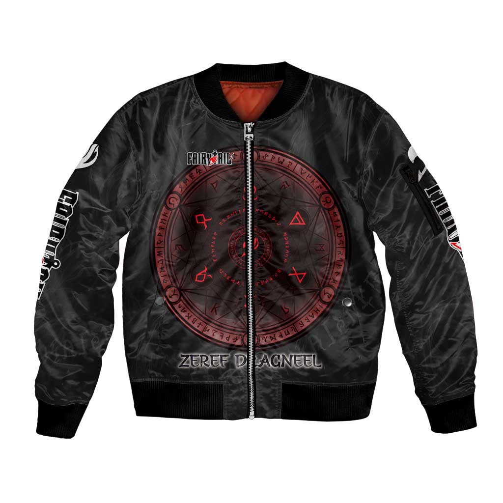 Zeref Dragneel Fairy Tail Sleeve Zip Bomber Jacket Dark Magic Circle Design with E.N.D Demon Aesthetic